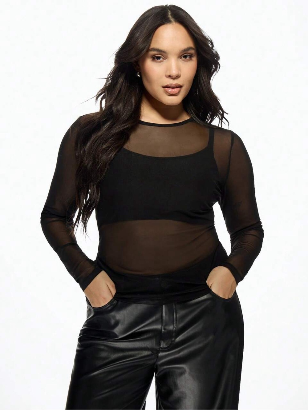 Misguided Sheer Long-Sleeve Mesh Top - Black
